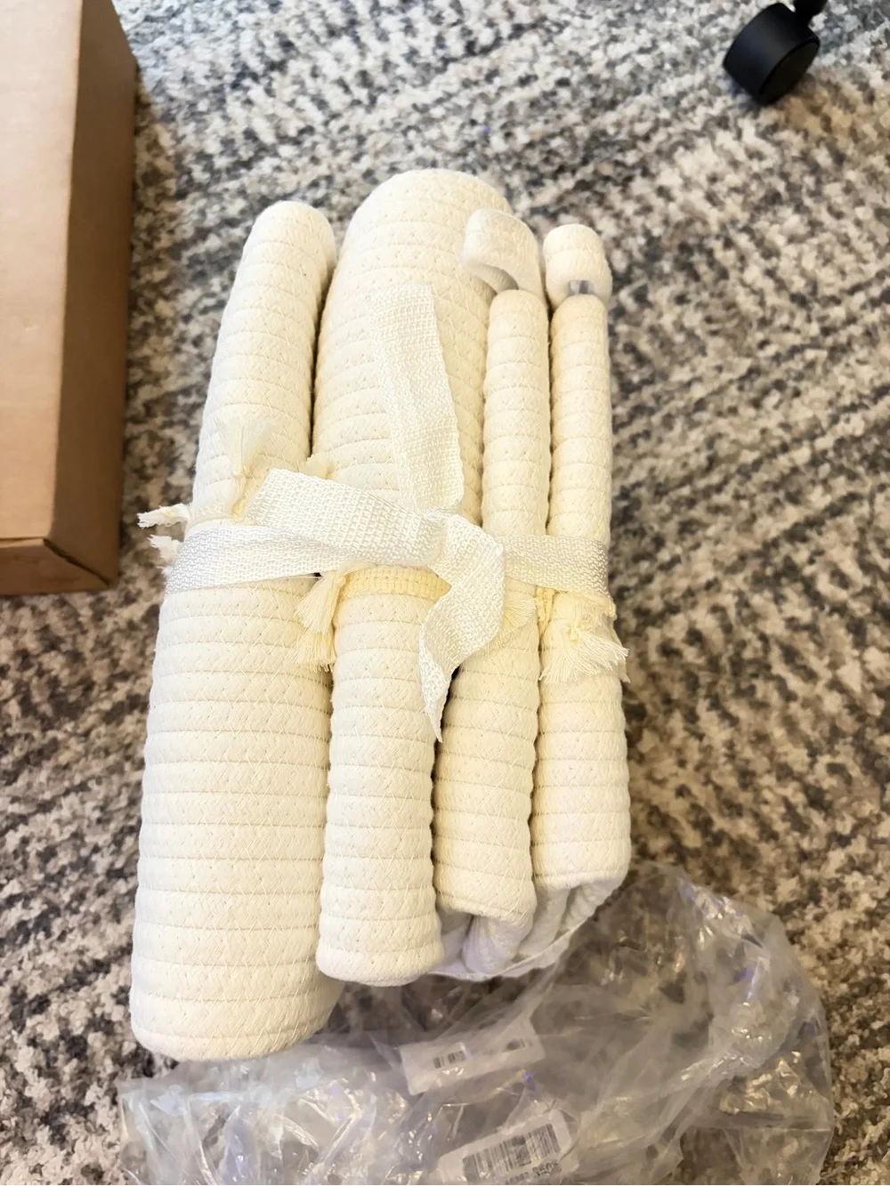 Neutral Cream Rope Baskets with Tassel Trim - Set of 3 (13”x13”)